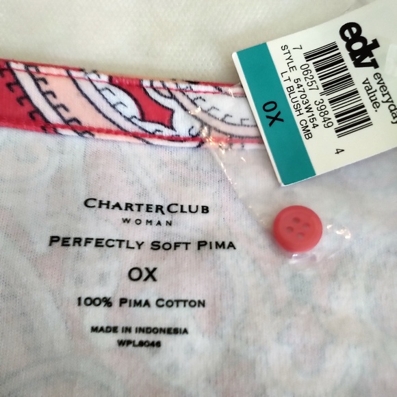 Charter Club Pima Cotton Top NWT XL 0X - Picture 3 of 4